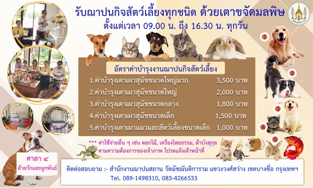 รวมวัดเผาศพหมาแมว สัตว์เลี้ยง กรุงเทพ-ปริมณฑล และทั่วไทย 2568: ราคาพร้อมเบอร์ล่าสุด