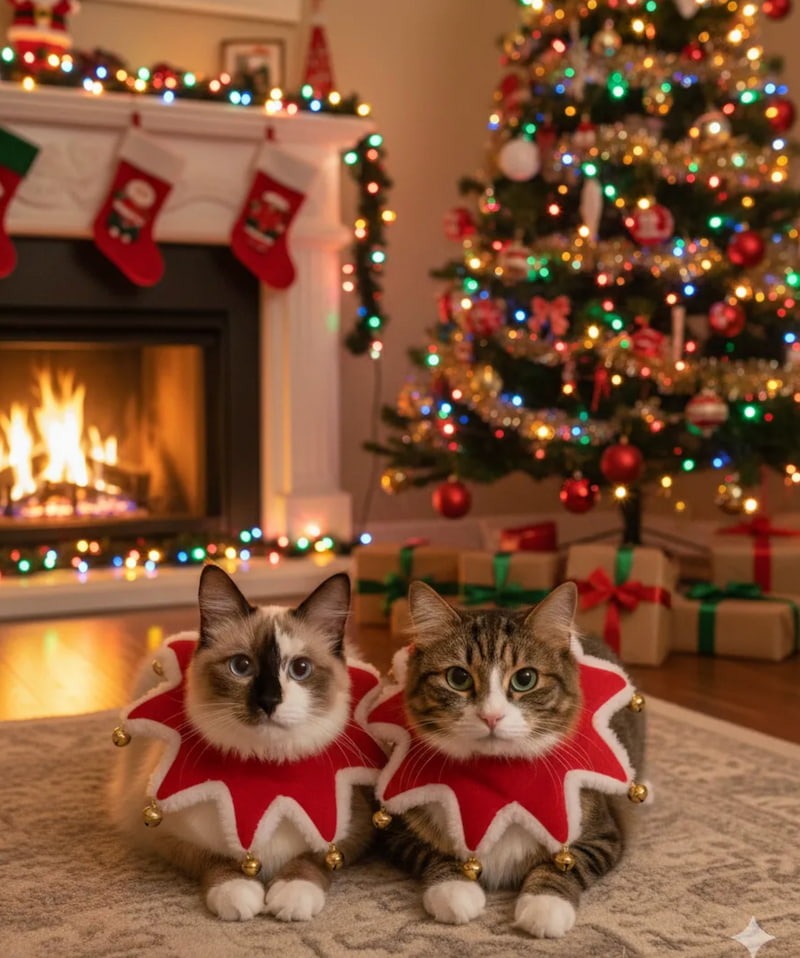 Prompt AI คริสต์มาส 2025: ฟรี! ทำภาพหมาแมว สัตว์เลี้ยง ในชุดเอลฟ์/ซานต้า 8K