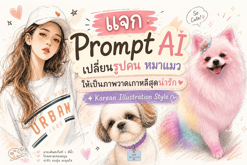 แจก Prompt AI เปลี่ยนรูปคน หมาแมว ให้เป็นภาพวาดเกาหลีสุดน่ารัก ✦ Korean Illustration Style