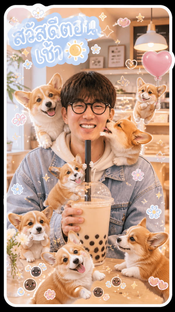 แจก Prompt AI เปลี่ยนรูปคน + หมาแมว เป็นภาพเกาหลีสุดน่ารัก ✦ Korean Sticker Cafe Style ทำง่ายมาก