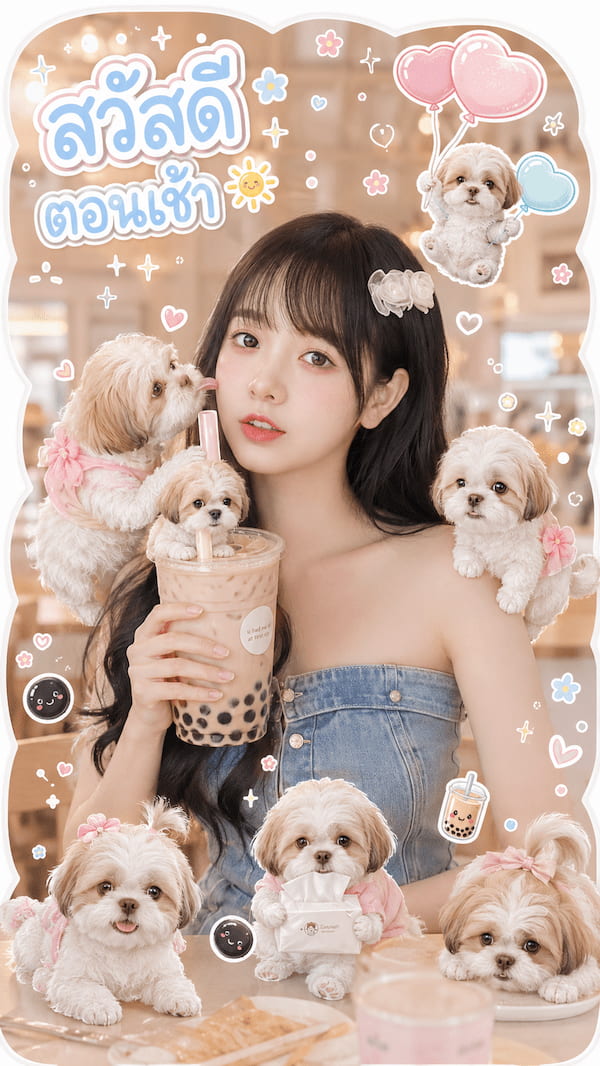 แจก Prompt AI เปลี่ยนรูปคน + หมาแมว เป็นภาพเกาหลีสุดน่ารัก ✦ Korean Sticker Cafe Style ทำง่ายมาก