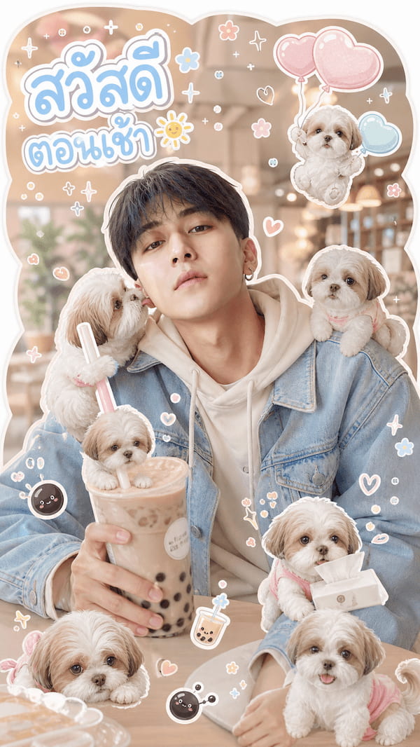 แจก Prompt AI เปลี่ยนรูปคน + หมาแมว เป็นภาพเกาหลีสุดน่ารัก ✦ Korean Sticker Cafe Style ทำง่ายมาก