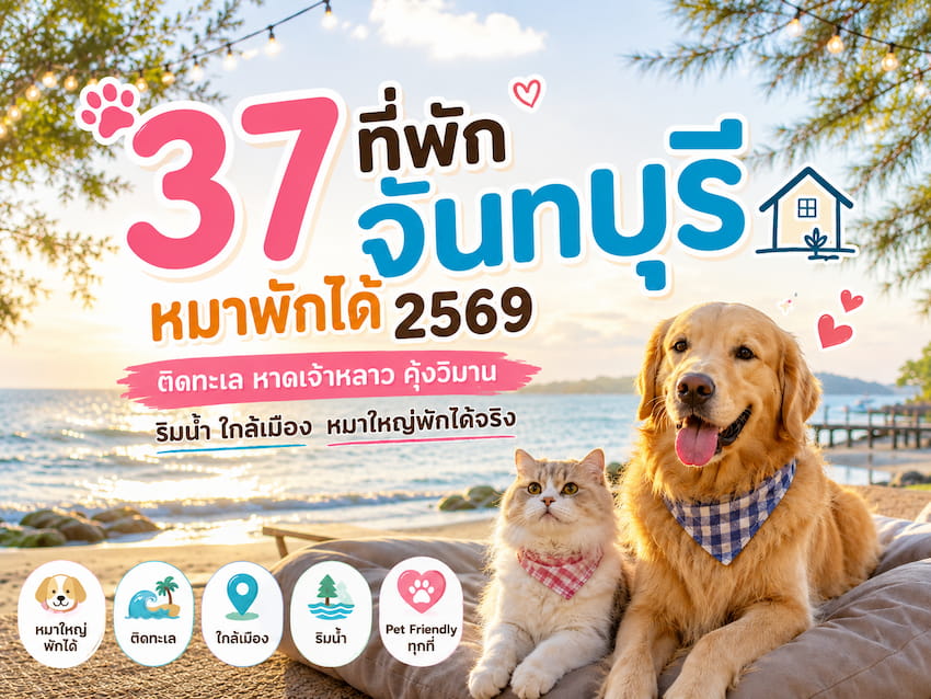 37 ที่พักจันทบุรี หมาพักได้ 2569 ติดทะเล หาดเจ้าหลาว คุ้งวิมาน ริมน้ำ ใกล้เมือง หมาใหญ่พักได้จริง