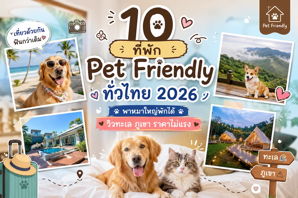 10 ที่พัก Pet Friendly ทั่วไทย 2026 พาหมาใหญ่พักได้ วิวทะเล ภูเขา ราคาไม่แรง