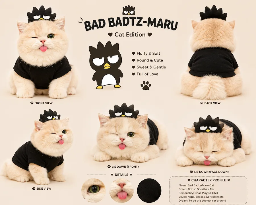 Prompt ทำรูปหมาแมวสไตล์ Hello Kitty และ Sanrio แบบ Character Sheet ไวรัลมากใน Facebook