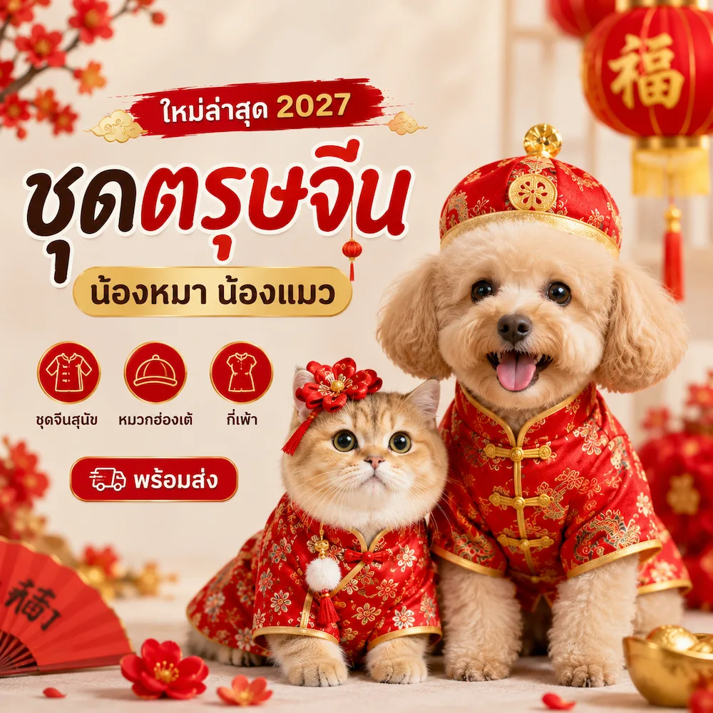 ชุดตรุษจีนน้องหมา 2027 ใหม่ล่าสุด รวมชุดจีนสุนัข กี่เพ้า หมวกฮ่องเต้ และชุดจีนแมว พร้อมส่ง