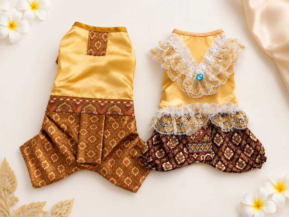 ชุดไทยหมาแมว 2569 รุ่นขายดี พร้อมส่ง ใส่ได้ทั้งหมาเล็ก หมาใหญ่ งานแต่ง สงกรานต์ ลอยกระทง