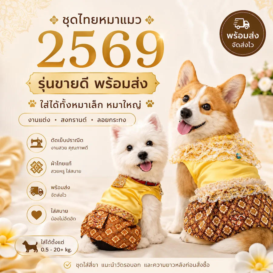 ชุดไทยหมาแมว-หมาใหญ่ใส่ได้-พร้อมส่ง.webp