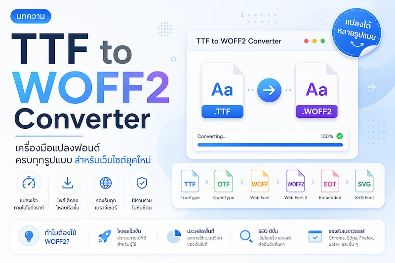 แปลง TTF เป็น WOFF2 ฟรี ลดขนาดฟอนต์ เพิ่มความเร็วเว็บไซต์