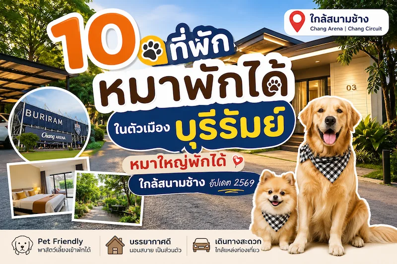 10 ที่พักหมาพักได้ ในตัวเมืองบุรีรัมย์ หมาใหญ่พักได้ ใกล้สนามช้าง อัปเดต