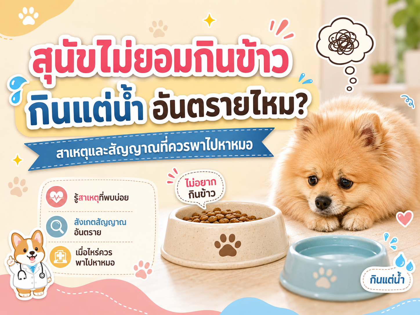 สุนัขไม่ยอมกินข้าว กินแต่น้ำ อันตรายไหม? สาเหตุและสัญญาณที่ควรพาไปหาหมอ