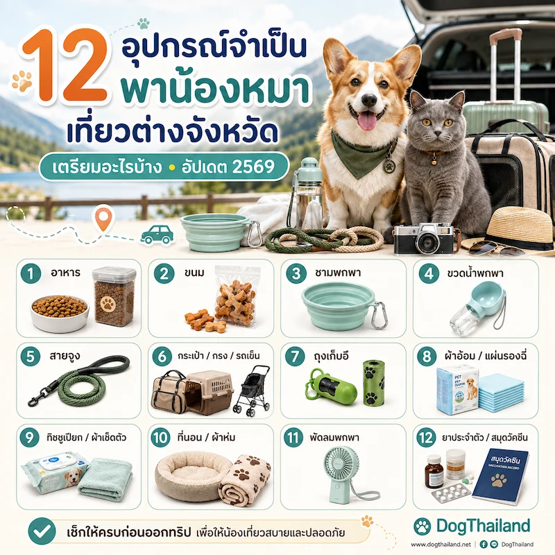 ภาพประกอบ:12 อุปกรณ์จำเป็น พาน้องหมาเที่ยวต่างจังหวัด เตรียมอะไรบ้าง อัปเดต 2569
