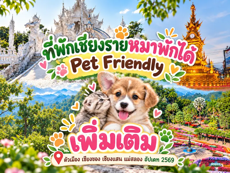 ที่พักเชียงราย Pet Friendly เพิ่มเติม ตัวเมือง เชียงของ เชียงแสน แม่สลอง อัปเดท 2569