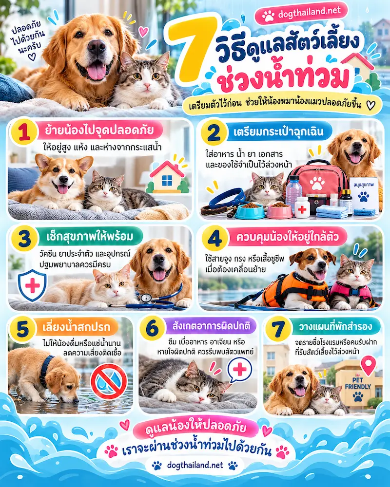 ภาพประกอบ:7 วิธีดูแลสัตว์เลี้ยงช่วงน้ำท่วม ฝนตกหนัก เตรียมหมาแมวให้ปลอดภัย