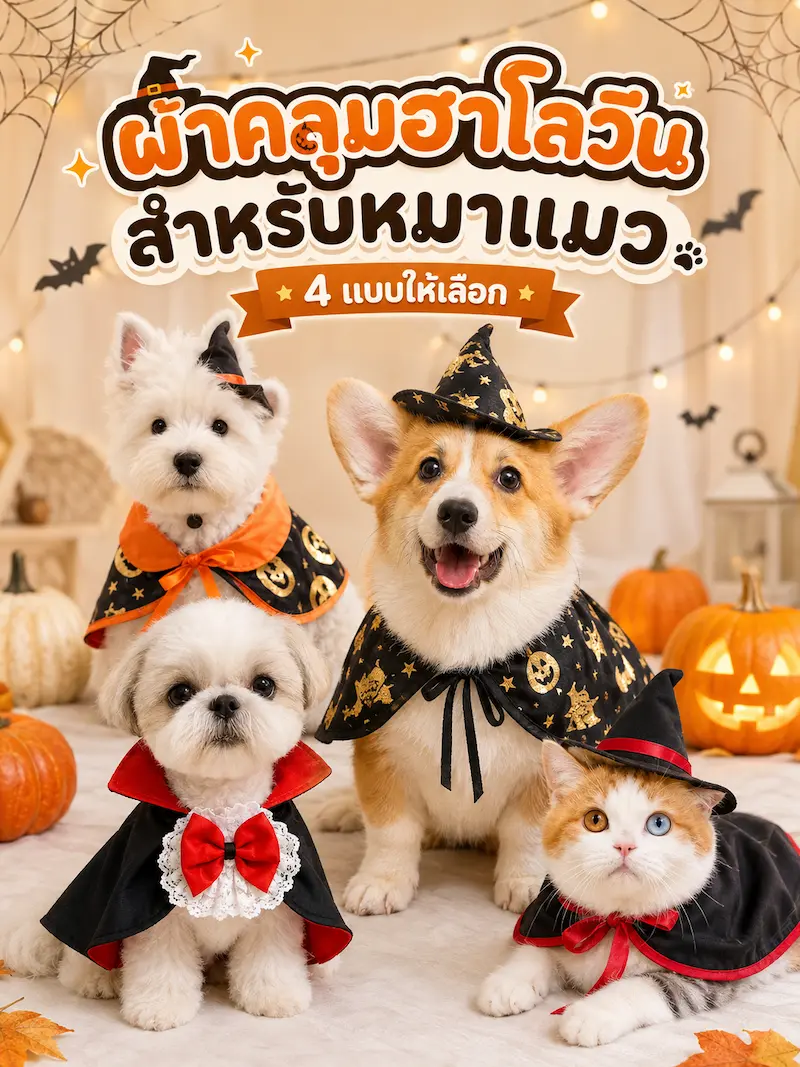 ชุดฮาโลวีนหมาแมว Halloween 2026 เสื้อหมา เสื้อแมว ชุดแฟนซี หมวก ปีกค้างคาว หมาใหญ่ใส่ได้ 