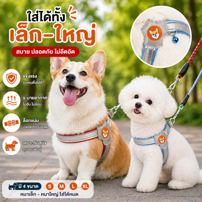 สายจูงหมา รัดอก Y-Shape ไม่รัดคอ