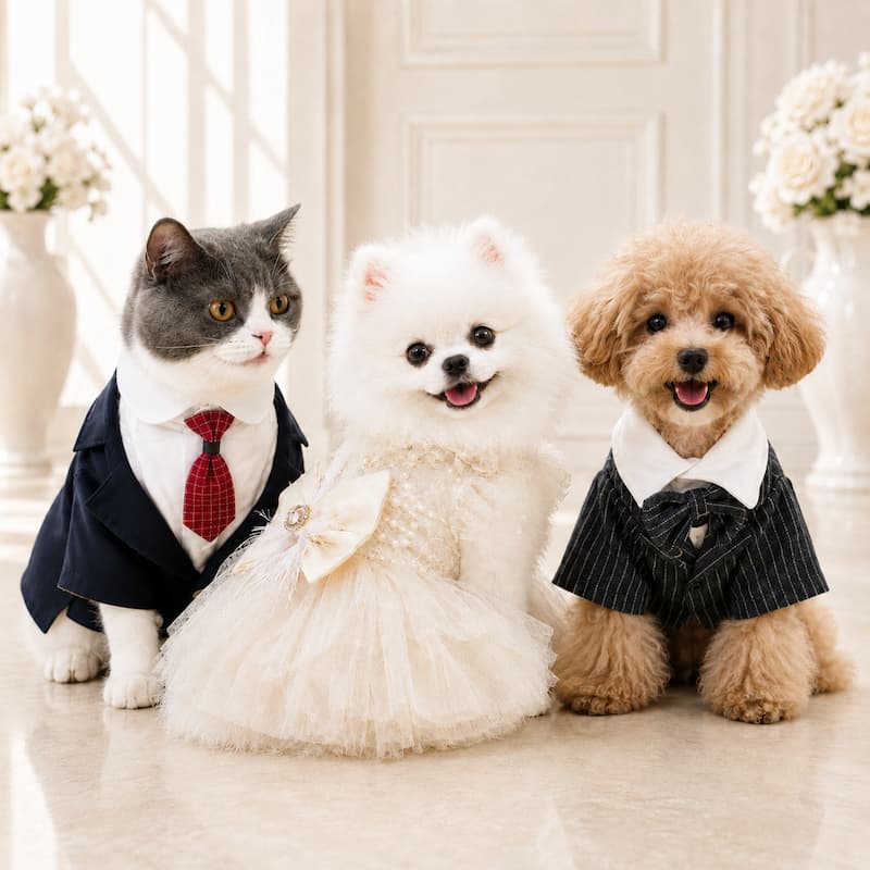 แฟชั่นชุดแต่งงานหมา สไตส์เจ้าหญิงเจ้าชาย ชุดแต่งงานหมาแมว สูทหมาใหญ่ หรู หลายแบบ