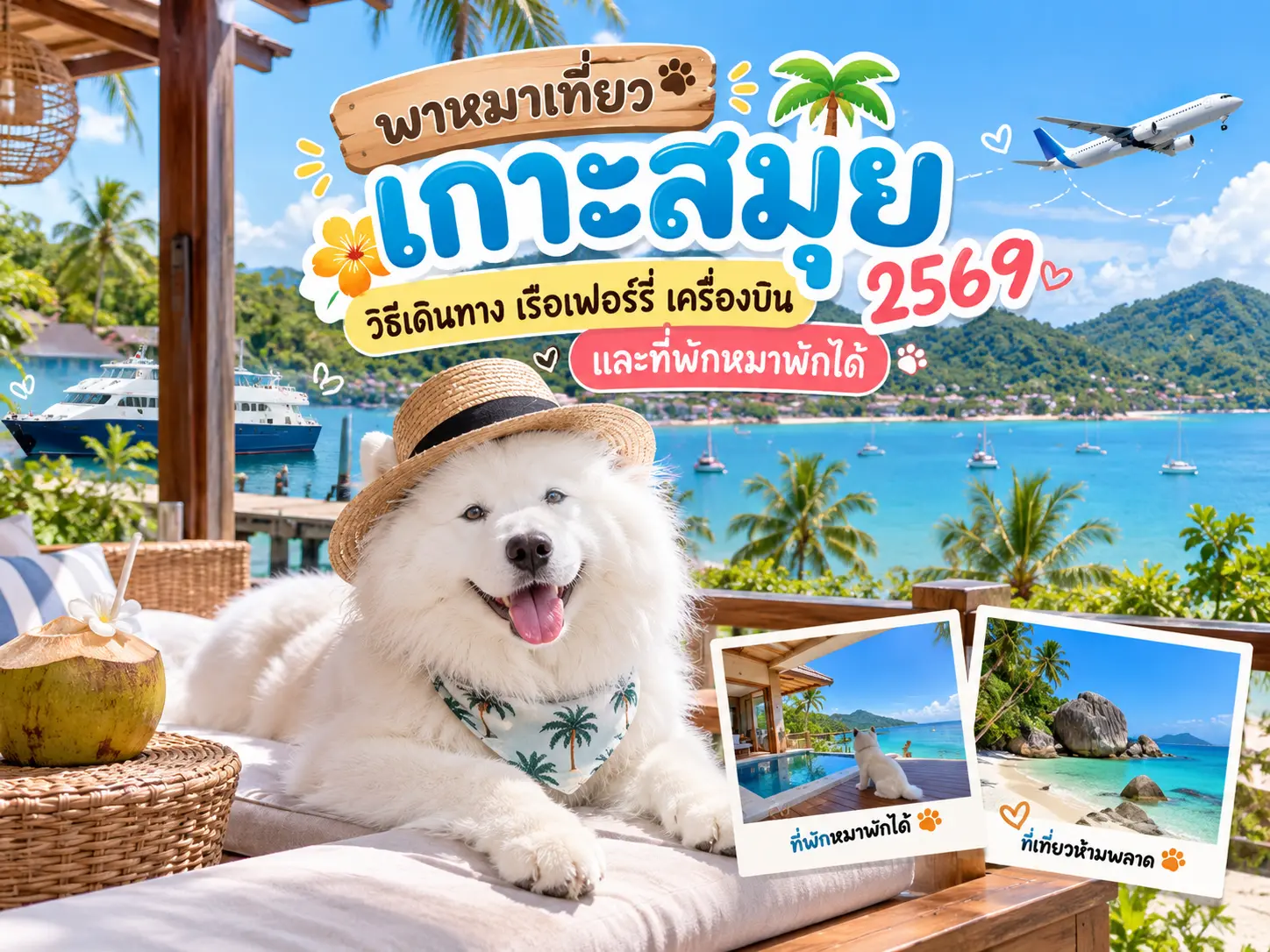 พาหมาเที่ยวเกาะสมุย 2569 วิธีเดินทาง เรือเฟอร์รี่ เครื่องบิน และที่พักหมาพักได้