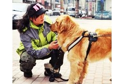 สาวจีน ฝึกสุนัขนำทางเพื่อแม่